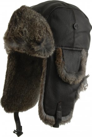 Fliegermützen - MJM Trapper Hat Leather with Rabbit Fur (Braun)