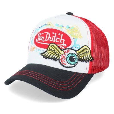 Kappe - Von Dutch Oval Patch Flying Eye Trucker (rot/Weiß/Schwarz)