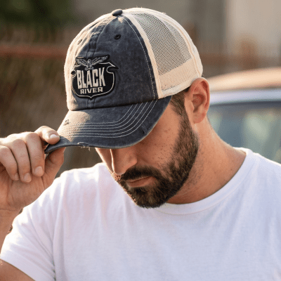 Kappe - Black River Eagle Washed Trucker (schwarz/creme)