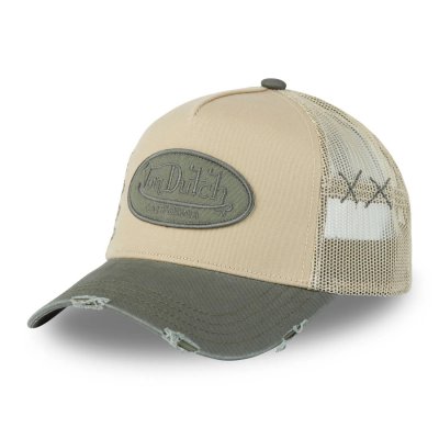 Kappe - Von Dutch Oval Patch Trucker (Beige/Grün)