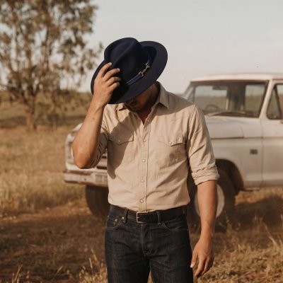 Hüte - Gårda Braga Wool felt Fedora (marineblau)
