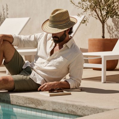 Strohhut - Gårda Agulo Natural Straw Trilby (Natur/Creme)
