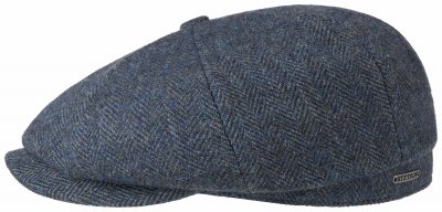 Schiebermütze / Schirmmütze - Stetson Hatteras Woolrich Herringbone Flat cap (blau-grau)