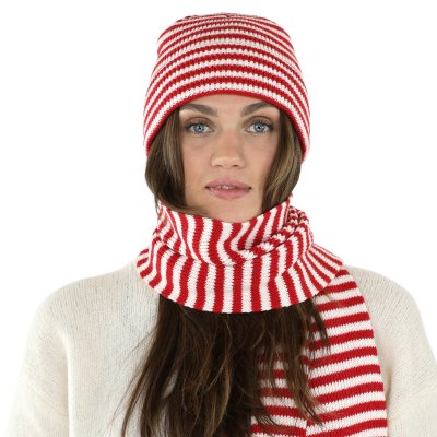 Schals - Gårda Engelberg Striped Wool Mix Scarf (rot/weiß)