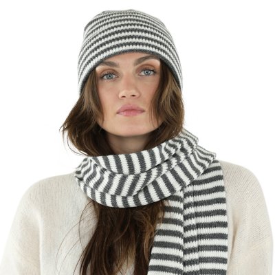 Schals - Gårda Engelberg Striped Wool Mix Scarf (dunkelgrau/weiß)