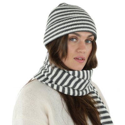 Schals - Gårda Engelberg Striped Wool Mix Scarf (dunkelgrau/weiß)