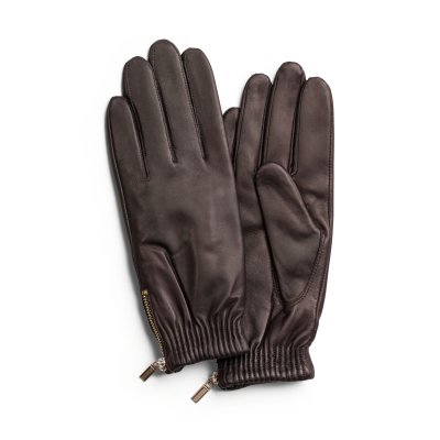 Handschuhe - HK Women's glove Gold side zip Lambskin, Wool blend lining (braun)