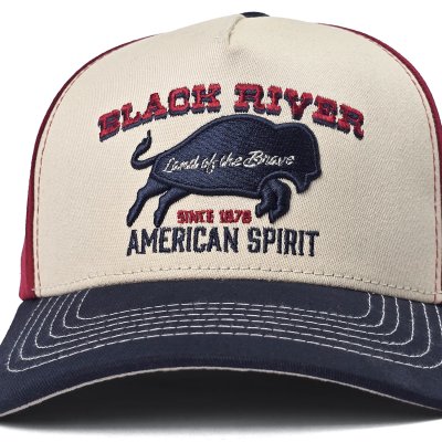 Kappe - Black River Buffalo Trucker (creme/rot/blau)