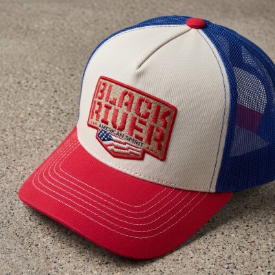 Kappe - Black River Frontier Trucker (cremeweiß/blau/rot)