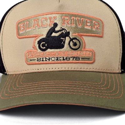 Kappe - Black River Motorcycle Trucker (beige/schwarz/grün)
