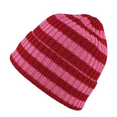Mützen - Gårda Davos Striped Merino Wool Beanie (rot/rosa)