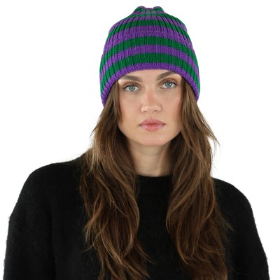 Mützen - Gårda Davos Striped Merino Wool Beanie (grün/lila)