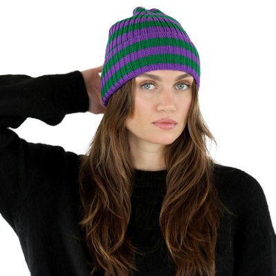 Mützen - Gårda Davos Striped Merino Wool Beanie (grün/lila)