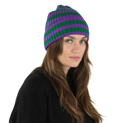Mützen - Gårda Davos Striped Merino Wool Beanie (grün/lila)
