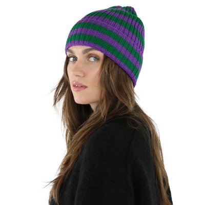 Mützen - Gårda Davos Striped Merino Wool Beanie (grün/lila)