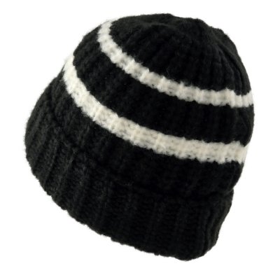 Mützen - Gårda Les Deux Alpes Striped Merino Mix Beanie (schwarz/weiß)