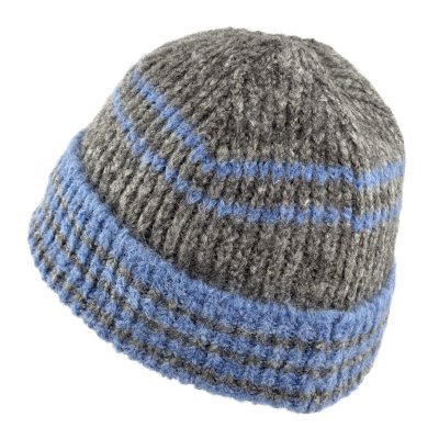 Mützen - Gårda Verbier Striped Wool Mix Beanie (grau/blau)