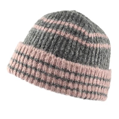 Mützen - Gårda Verbier Striped Wool Mix Beanie (grau/rosa)