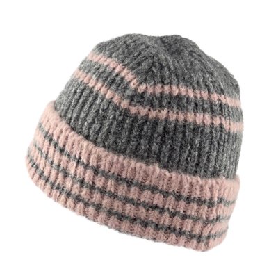 Mützen - Gårda Verbier Striped Wool Mix Beanie (grau/rosa)