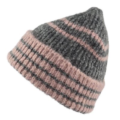 Mützen - Gårda Verbier Striped Wool Mix Beanie (grau/rosa)