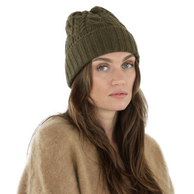 Mützen - Gårda Villars Cable Knit Wool Mix Beanie (moosgrün)