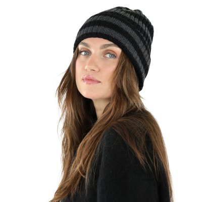 Mützen - Gårda Davos Striped Merino Wool Beanie (grau/schwarz)