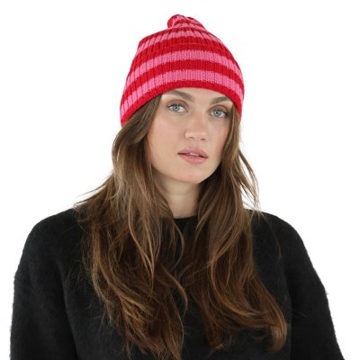 Mützen - Gårda Davos Striped Merino Wool Beanie (rot/rosa)