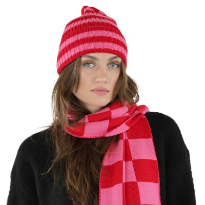 Mützen - Gårda Davos Striped Merino Wool Beanie (rot/rosa)