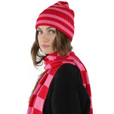 Mützen - Gårda Davos Striped Merino Wool Beanie (rot/rosa)