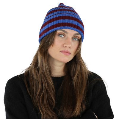 Mützen - Gårda Davos Striped Merino Wool Beanie (bordeaux/blau)