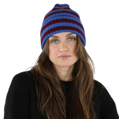 Mützen - Gårda Davos Striped Merino Wool Beanie (bordeaux/blau)