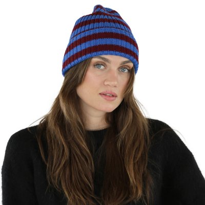 Mützen - Gårda Davos Striped Merino Wool Beanie (bordeaux/blau)