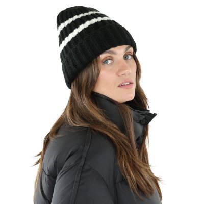 Mützen - Gårda Les Deux Alpes Striped Merino Mix Beanie (schwarz/weiß)