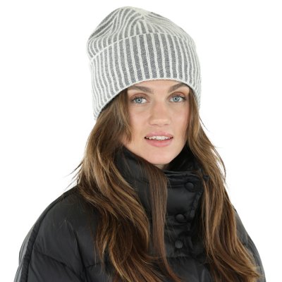 Mützen - Gårda Megève Striped Cashmere Mix Beanie (grau/weiß)