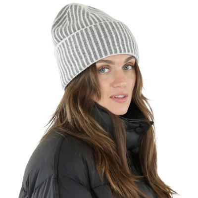 Mützen - Gårda Megève Striped Cashmere Mix Beanie (grau/weiß)