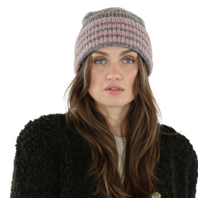 Mützen - Gårda Verbier Striped Wool Mix Beanie (grau/rosa)