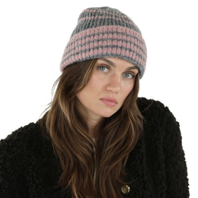 Mützen - Gårda Verbier Striped Wool Mix Beanie (grau/rosa)