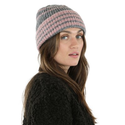 Mützen - Gårda Verbier Striped Wool Mix Beanie (grau/rosa)