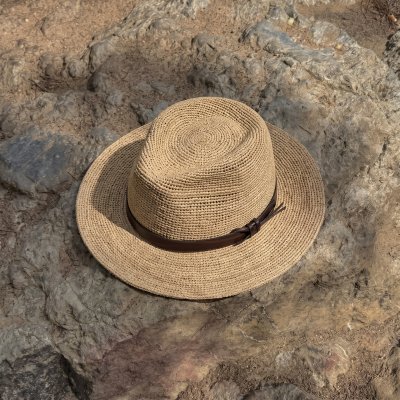 Strohhut - Gårda Funchal Raffia Fedora (Hellnatur/Dunkelbraun)