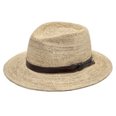 Strohhut - Gårda Funchal Raffia Fedora (Hellnatur/Dunkelbraun)