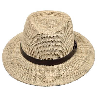 Strohhut - Gårda Funchal Raffia Fedora (Hellnatur/Dunkelbraun)