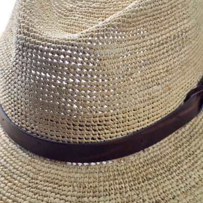Strohhut - Gårda Funchal Raffia Fedora (Hellnatur/Dunkelbraun)