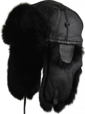 Fliegermützen - MJM Trapper Hat Leather Rabbit Fur (Schwarz)